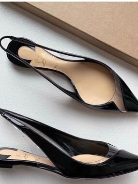 Christian Louboutin Black Patent Pointed Slingback Flats